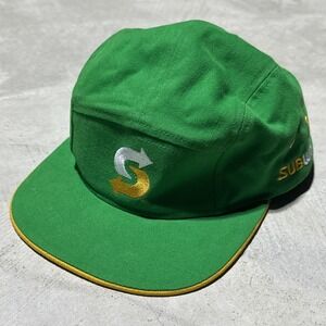 Subway 5 Panel Snapback Hat Green Yellow OS Embroidered Logo Uniform Work Cap